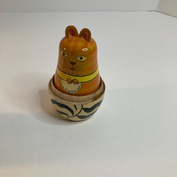 Wooden Matryoshka Nesting Cat Dolls 7" 5 dolls Mouse Baby - Picture 12 of 12